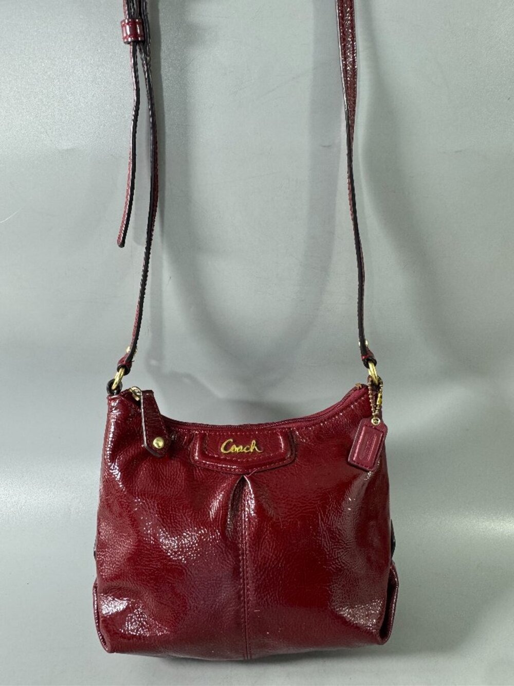 Authentic Coach Glossy Burgundy Red Patent Leather Shoulder Bag